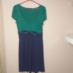 Green and blue short sleeve summer dress